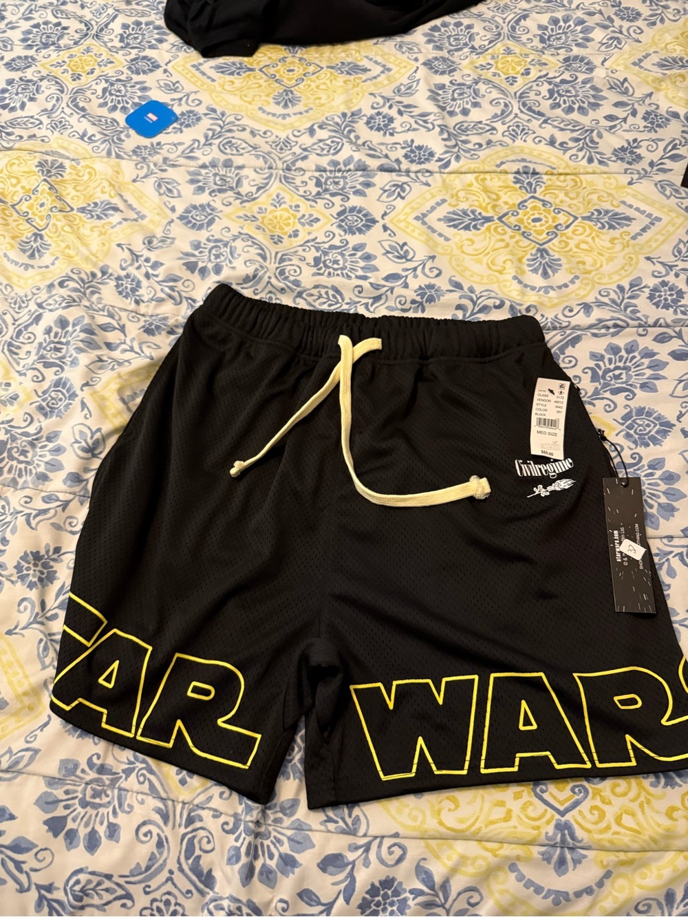 Civil Regime Star Wars Men's Black Mesh Shorts with Yellow Outline size M